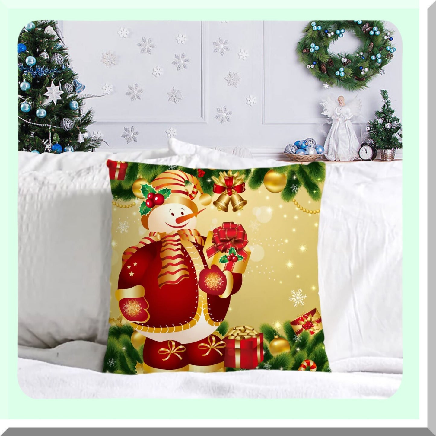 Gold Tree Velvet Holiday Pillow Covers - Set of 4 Merry Xmas Throw Pillow Cases for Outdoor Couch Sofa - New Year Cushion Covers 18x18 Inch
