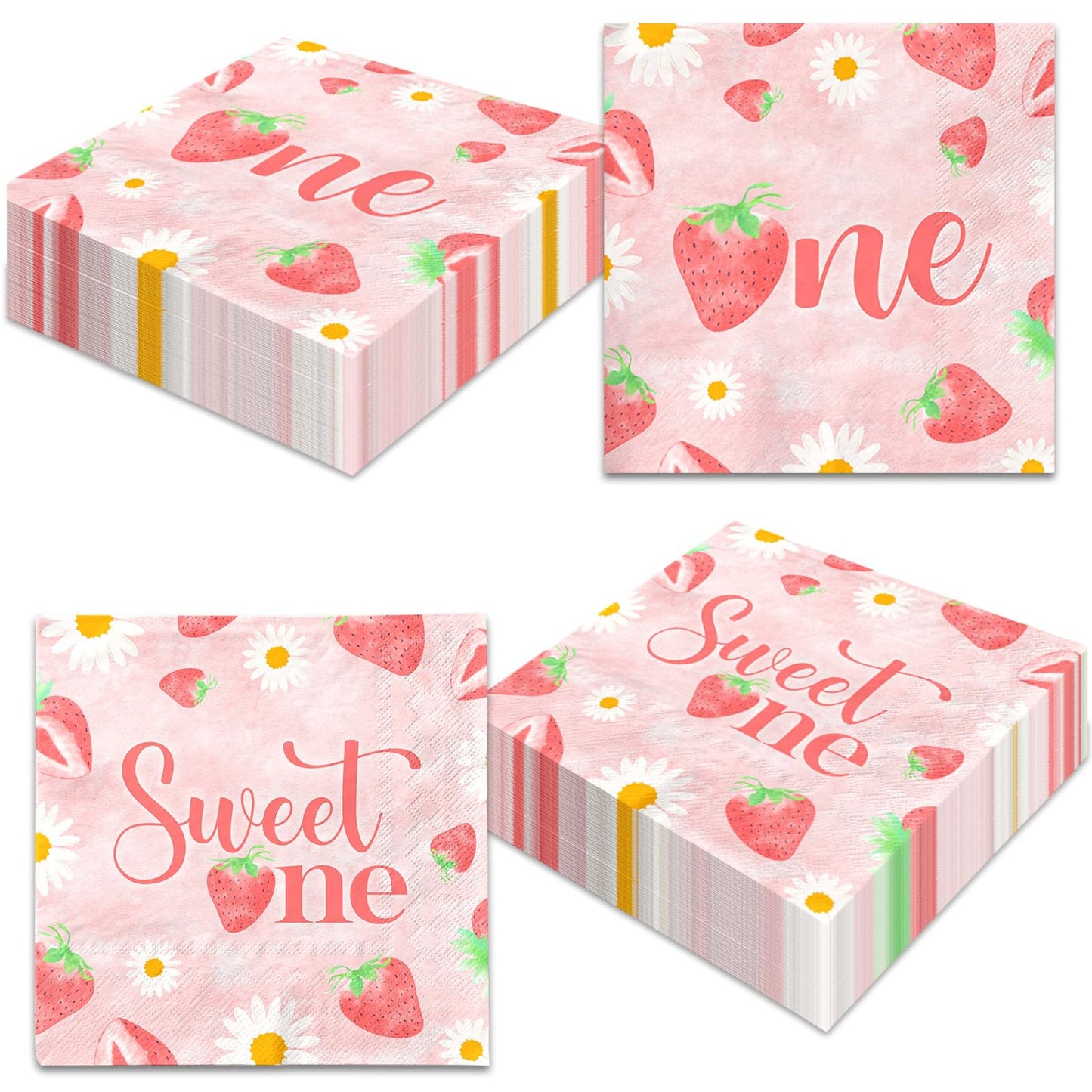 Strawberry Bliss Party Pack - 40Pcs Disposable Napkins for Sweet One Birthday & Baby Shower. Summer Fruits Theme Decorations for a Berry Special Celebration! ????