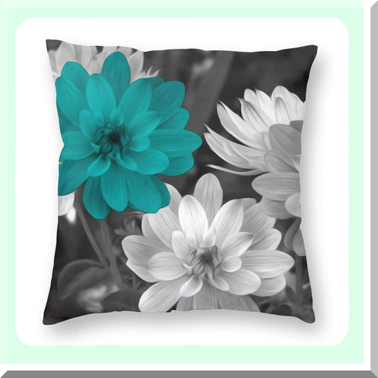 Teal Grey Floral Bliss Pillow Covers - 18x18 Inch Decorative Cushion Case for Sofa, Bed, Car - Stylish Home Decor Accent