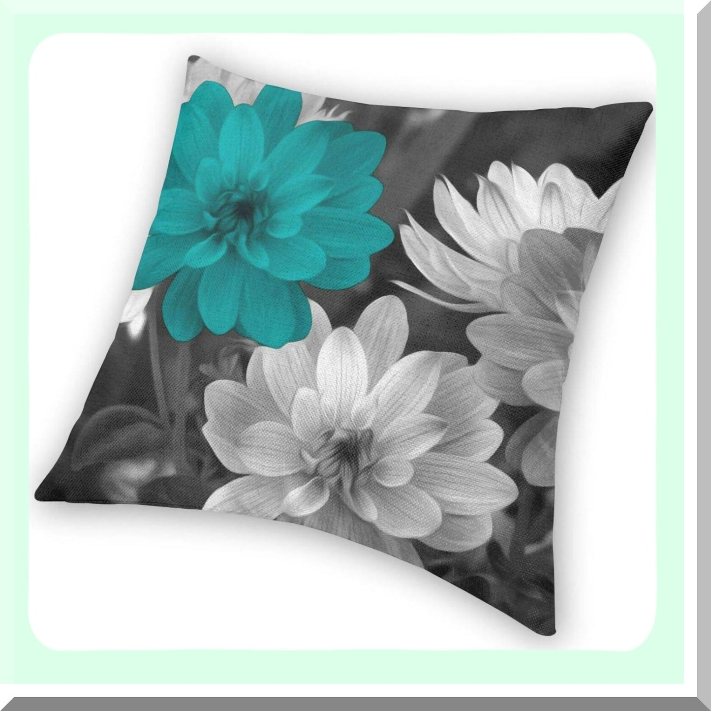 Teal Grey Floral Bliss Pillow Covers - 18x18 Inch Decorative Cushion Case for Sofa, Bed, Car - Stylish Home Decor Accent