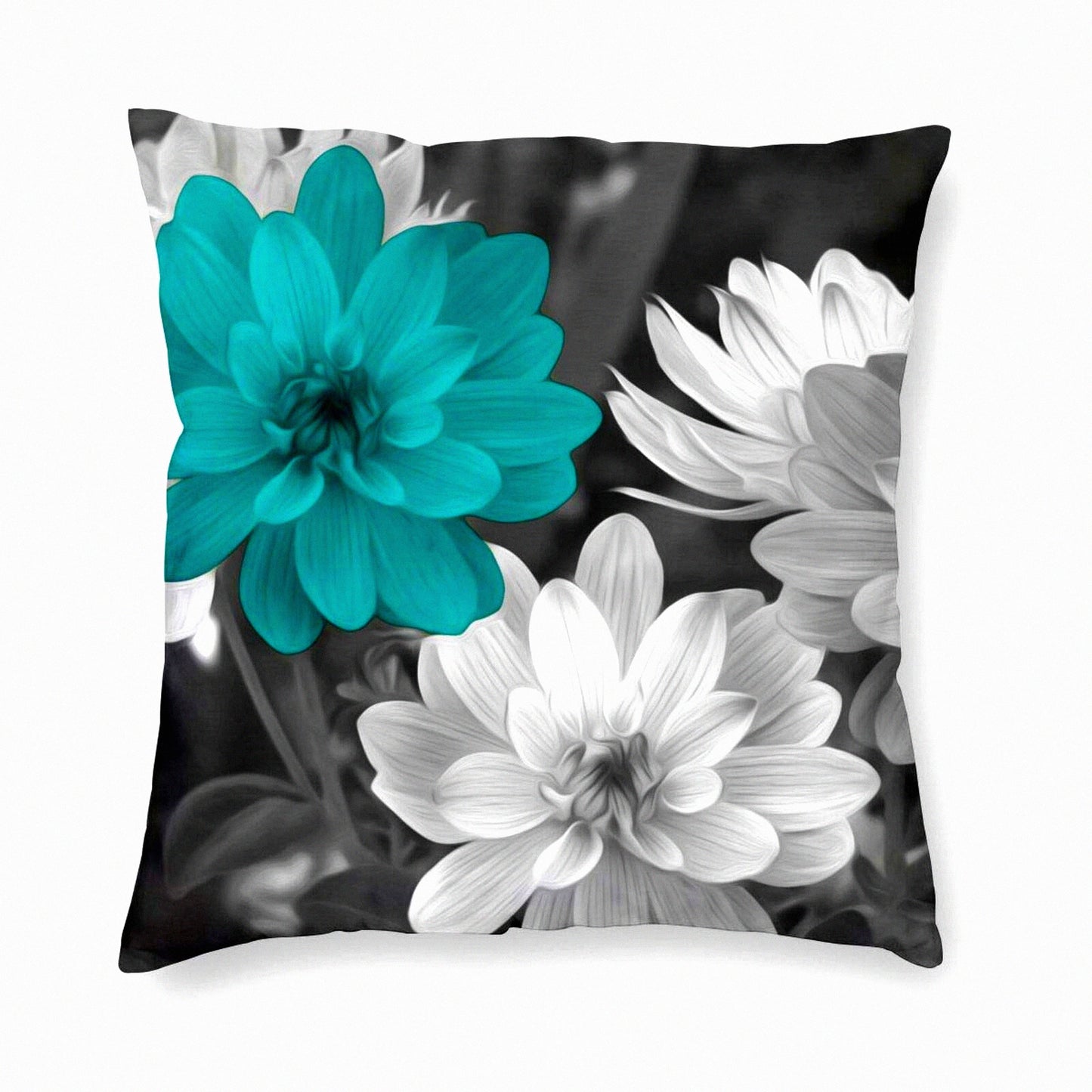 Teal Grey Floral Bliss Pillow Covers - 18x18 Inch Decorative Cushion Case for Sofa, Bed, Car - Stylish Home Decor Accent