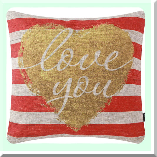 Love Stripes Decorative Pillow Case - 18x18 Inches - Sofa Couch Cushion Cover - Anniversary Mothers Day Gift - Valentines PL834TR