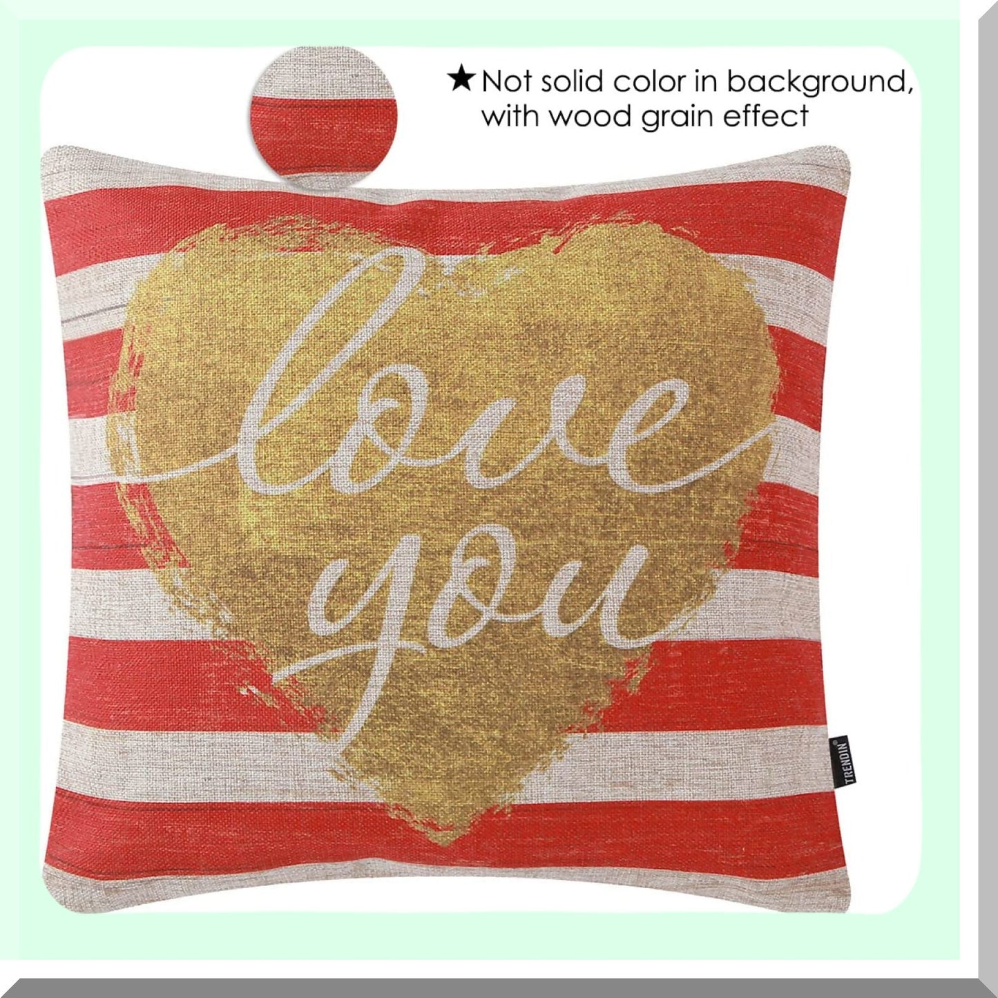 Love Stripes Decorative Pillow Case - 18x18 Inches - Sofa Couch Cushion Cover - Anniversary Mothers Day Gift - Valentines PL834TR