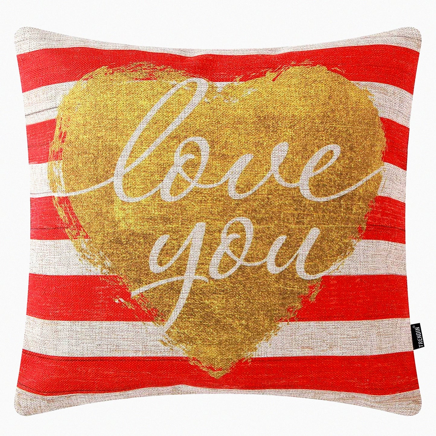 Love Stripes Decorative Pillow Case - 18x18 Inches - Sofa Couch Cushion Cover - Anniversary Mothers Day Gift - Valentines PL834TR