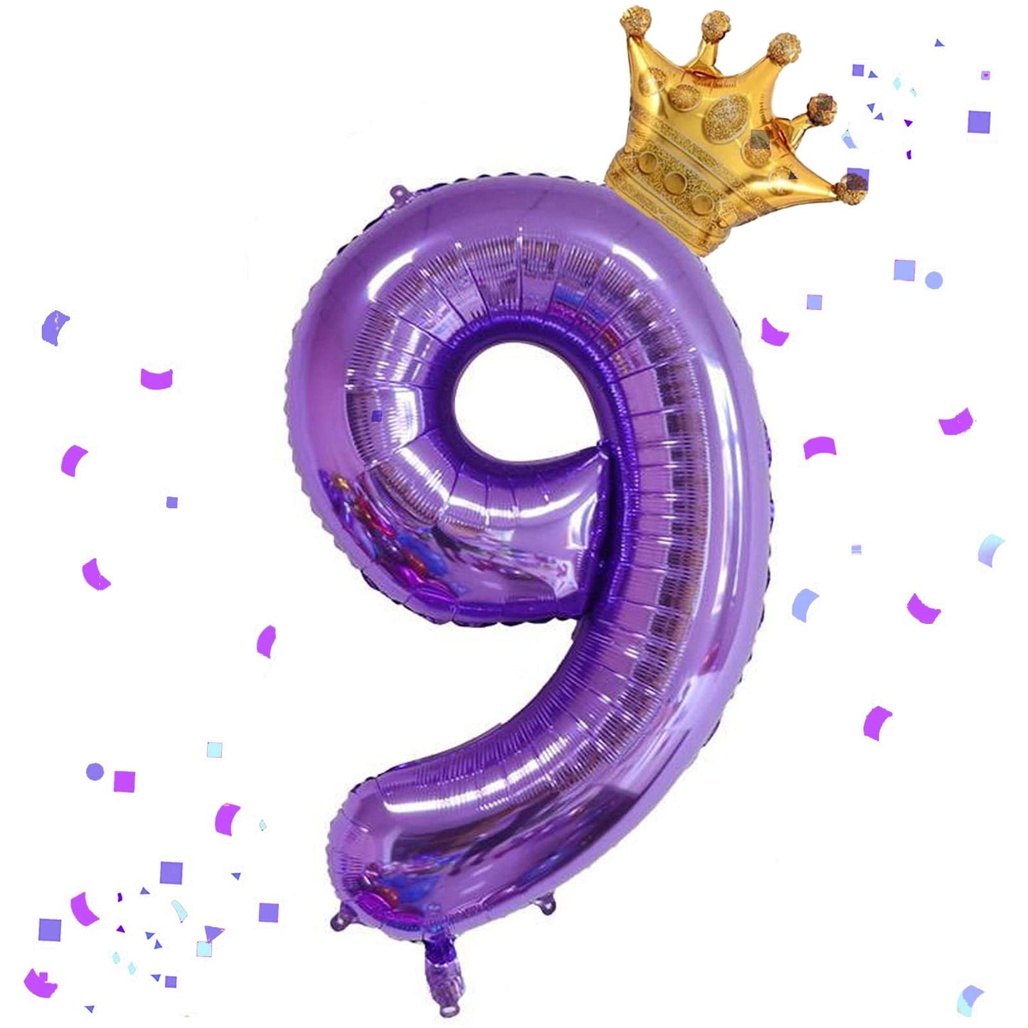 Purple Number 9 Crown Balloon - 40 Inch Birthday Party Decorations Kit with Theme Balloons & Supplies for 9th Birthday Celebration