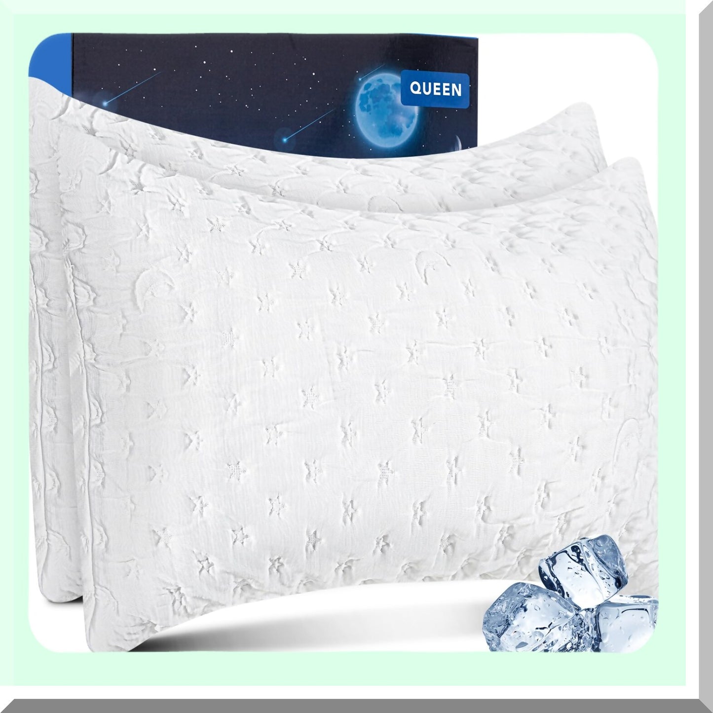 CoolDream Memory Foam Cooling Pillows - 2 Pack Adjustable Bamboo Rayon Gel Queen Size Set for Side Back Stomach Sleepers. Washable Cover.