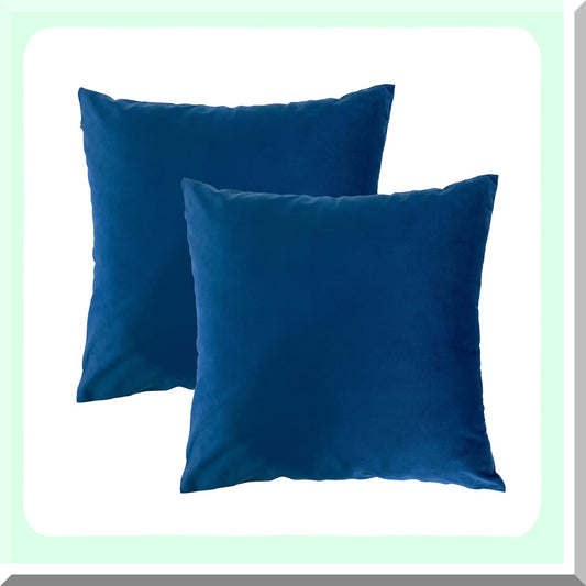 CozyLux Velvet Blue Pillow Covers - Set of 2 | Soft 18x18 Inch Decorative Cushion Cases for Sofa, Couch, Bedroom | Solid Luxury Living Room Decor