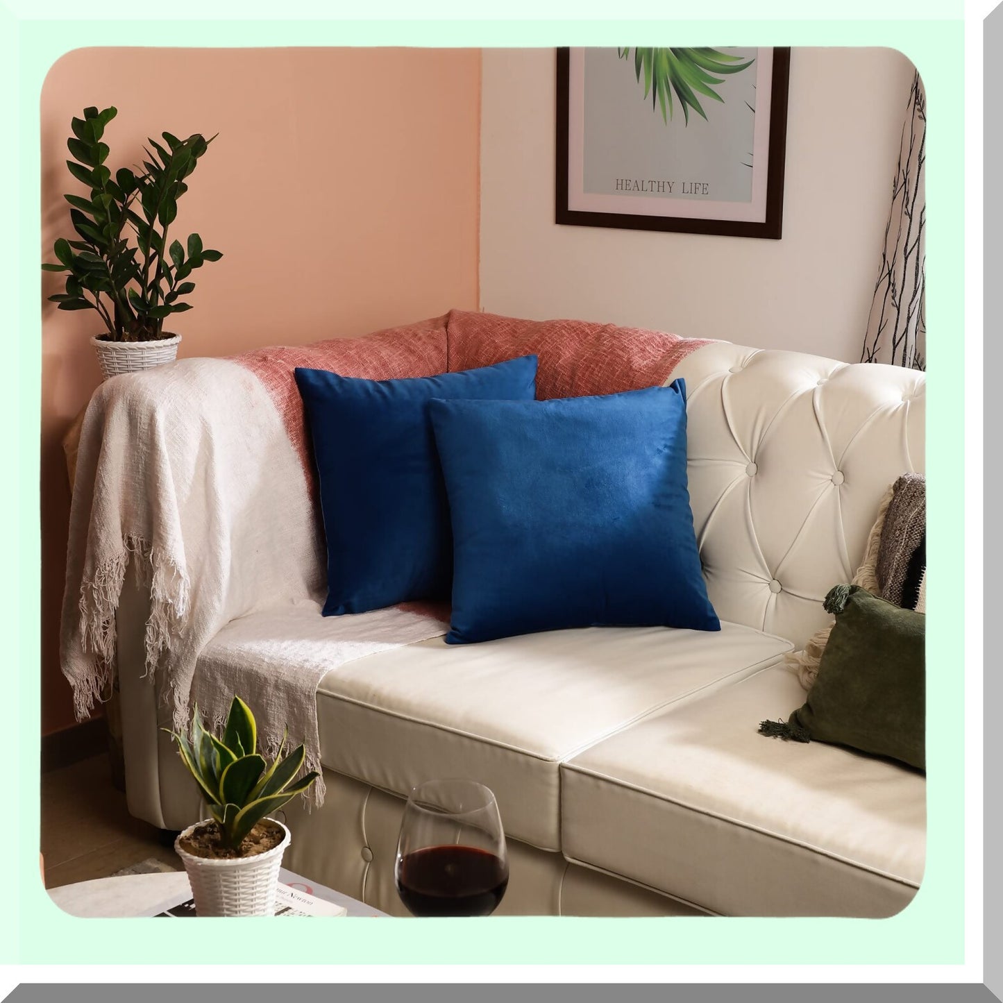 CozyLux Velvet Blue Pillow Covers - Set of 2 | Soft 18x18 Inch Decorative Cushion Cases for Sofa, Couch, Bedroom | Solid Luxury Living Room Decor