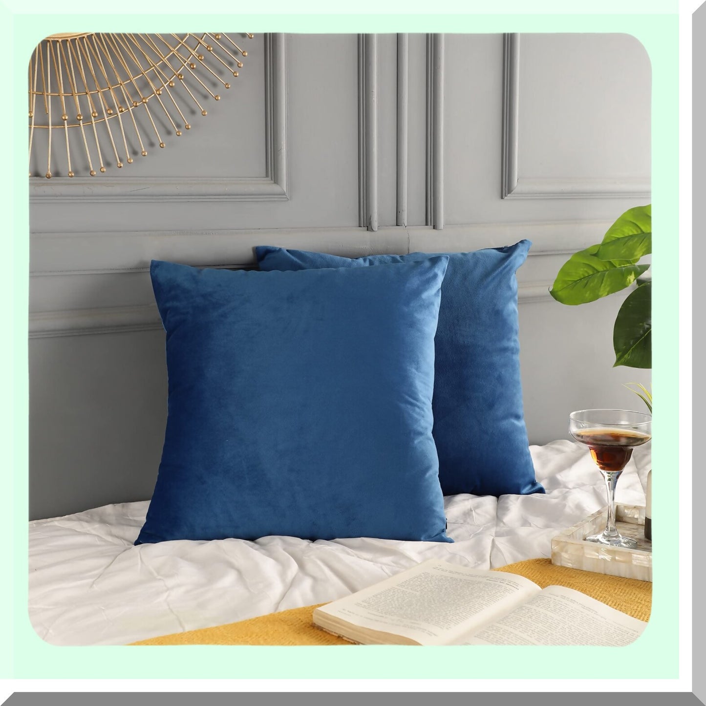 CozyLux Velvet Blue Pillow Covers - Set of 2 | Soft 18x18 Inch Decorative Cushion Cases for Sofa, Couch, Bedroom | Solid Luxury Living Room Decor