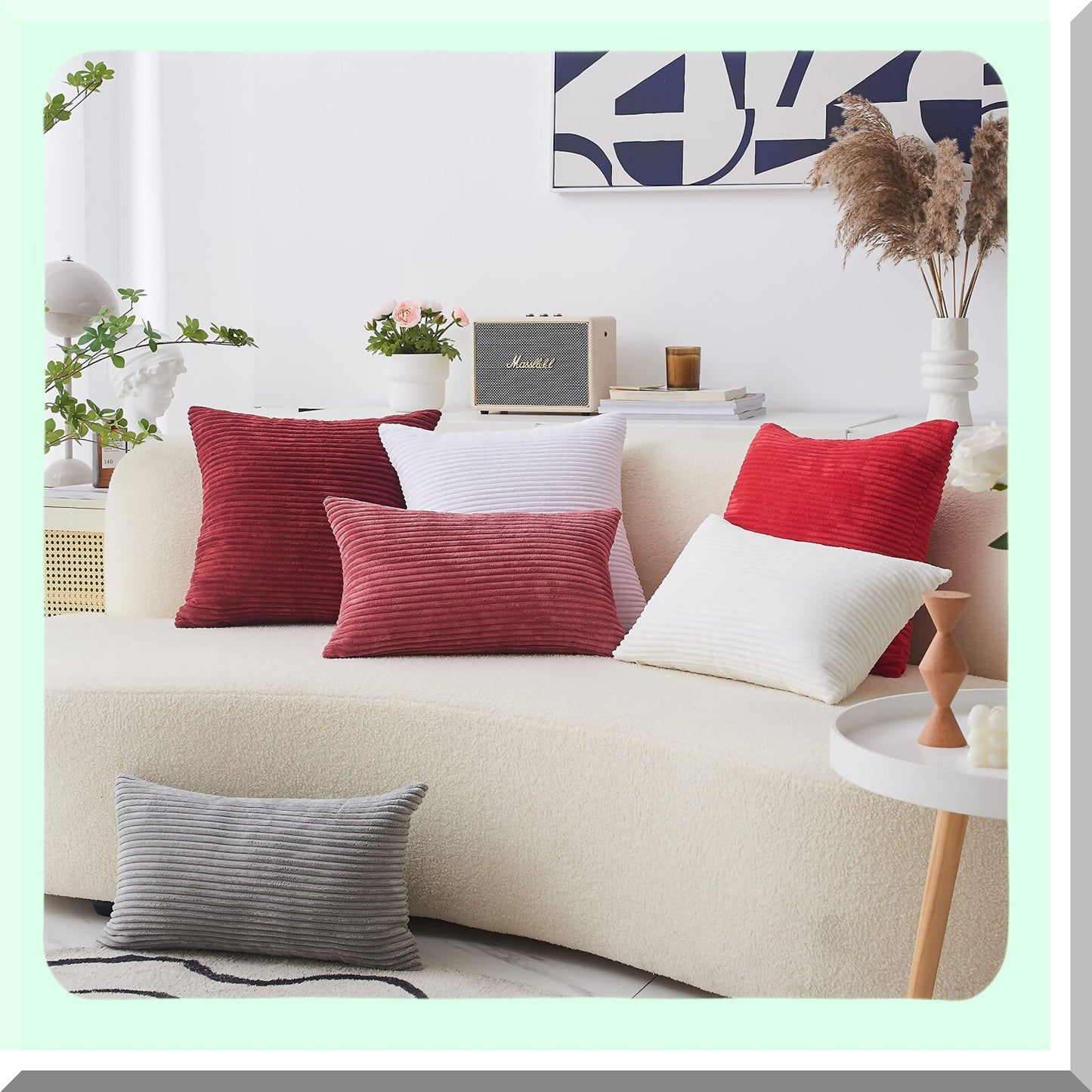 Plush Velvet Corduroy Euro Shams - Set of 2 Red Throw Pillow Covers for Wedding Decor, Couch Sofa - 26x26 Inch Cushion Cover