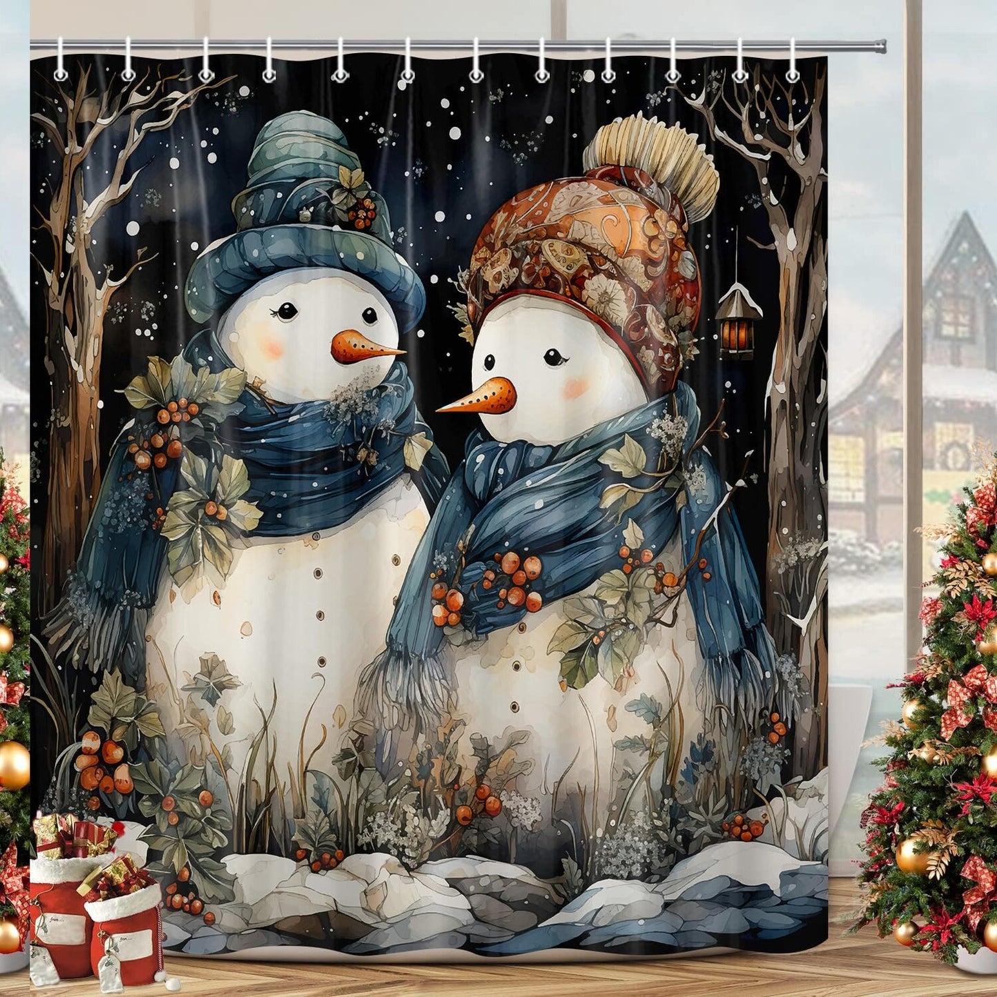 Winter Snowman Shower Curtain 70x70in
