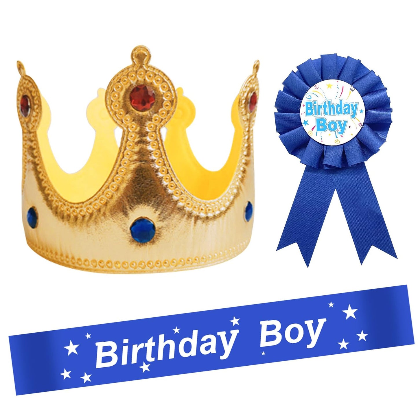 Birthday Boy Bash Kit: Pin, Crown, Sash & Decorations - Boys Kids Theme Dress Up Set with Photo Props - Party Supplies for a Fun Celebration!