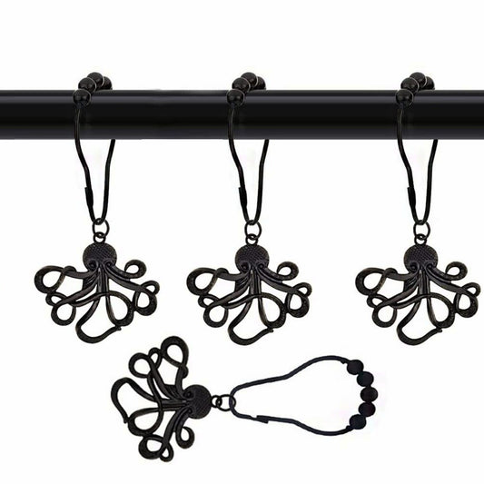 Octopus Shower Curtain Hooks Set of 12 Black Stainless Steel
