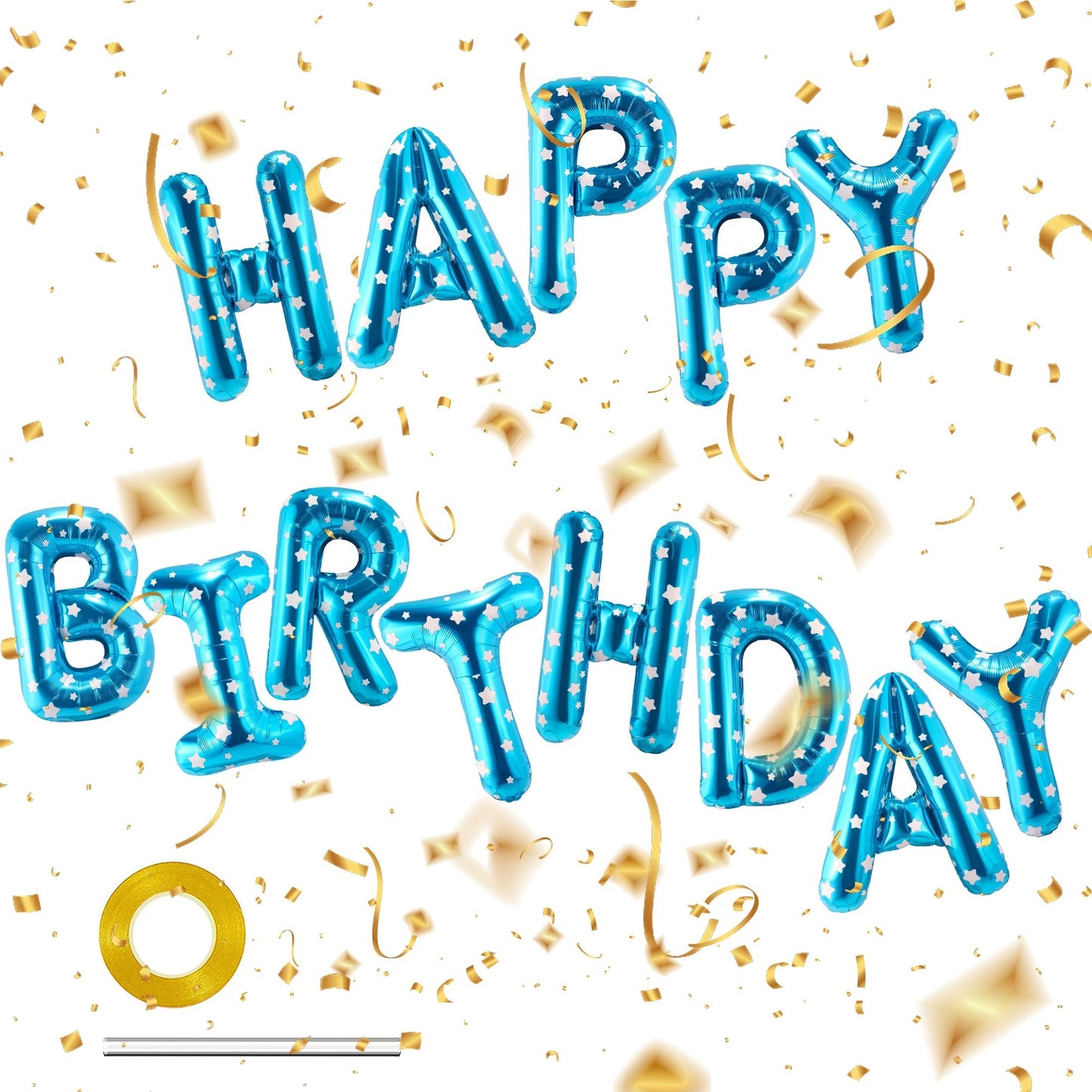 Birthday Blast Party Pack - 13pc Happy Birthday Banner, 16" Mylar F Balloons, 3D Blue Star Decorations for Kids and Adults - Celebrate in Style!