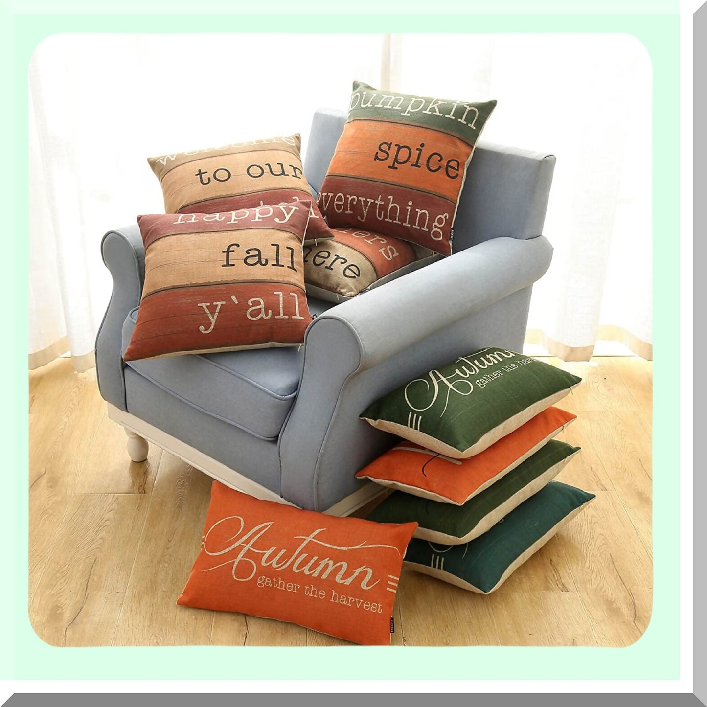 Pumpkin Spice Fall Farmhouse Pillowcase - Autumn Decorative Cushion Cover for Couch Sofa - Outdoor Thanksgiving Throw Pillow Cover 18x18"
