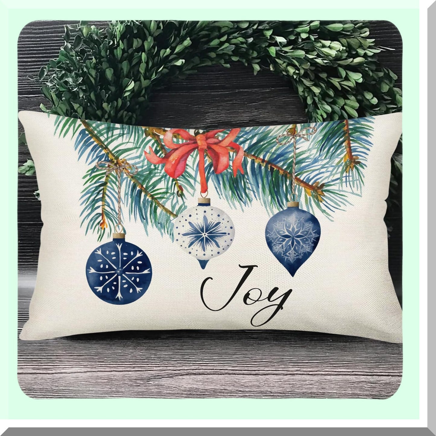 Winter Wonderland Lumbar Pillow Covers - Blue Snowflake Xmas Tree Fir Leaves Jingle Bells Throw Cushion Cases - 12x20 Inch Cotton Linen Sofa Couch Decor