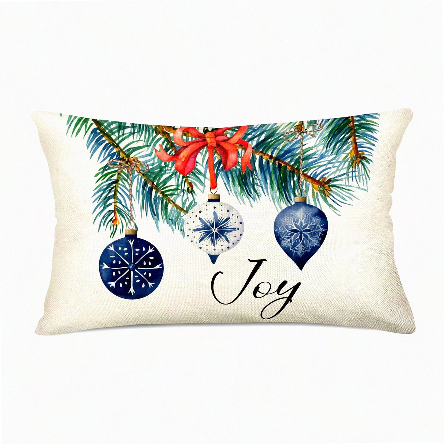 Winter Wonderland Lumbar Pillow Covers - Blue Snowflake Xmas Tree Fir Leaves Jingle Bells Throw Cushion Cases - 12x20 Inch Cotton Linen Sofa Couch Decor