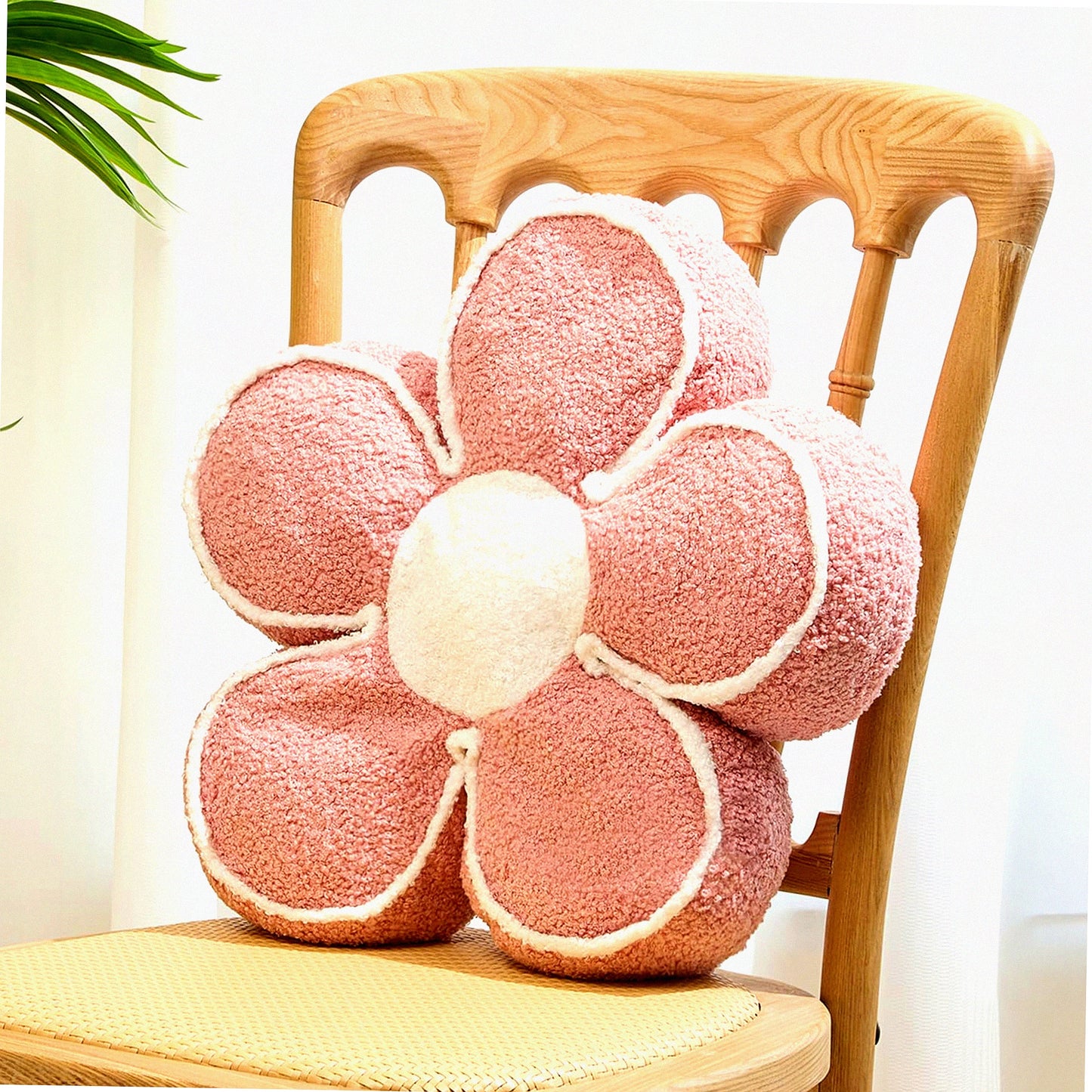 Blush Bloom Cushion - Floral Floor Pillow for Bed and Couch - Cute Aesthetic Seat Cushion - Decorative Flower Throw Pillow - 15.7" Square