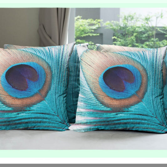 Peacock Fluff Vibrant Tones Throw Pillow Set - Pack of 4, Wildlife Theme Print, Modern Accent Double-Sided Digital Printing, 20", Aqua Cream