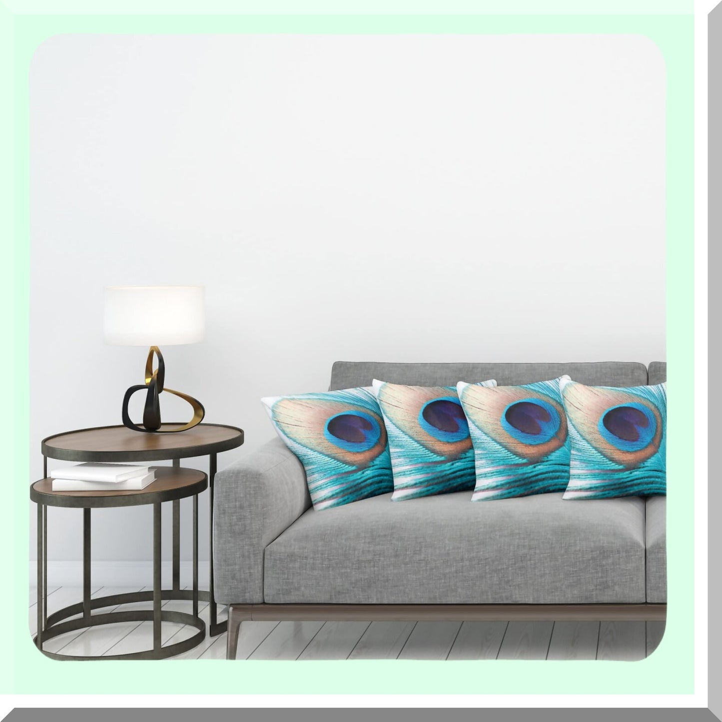 Peacock Fluff Vibrant Tones Throw Pillow Set - Pack of 4, Wildlife Theme Print, Modern Accent Double-Sided Digital Printing, 20", Aqua Cream