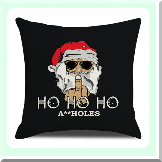 Cheeky Santa Pillowcase - Festive Funny Decor for Home & Car - Rude Claus Design - 18'' x 18'' - Sofa, Bedroom, Couch, Office - Ho Ho Ho Theme