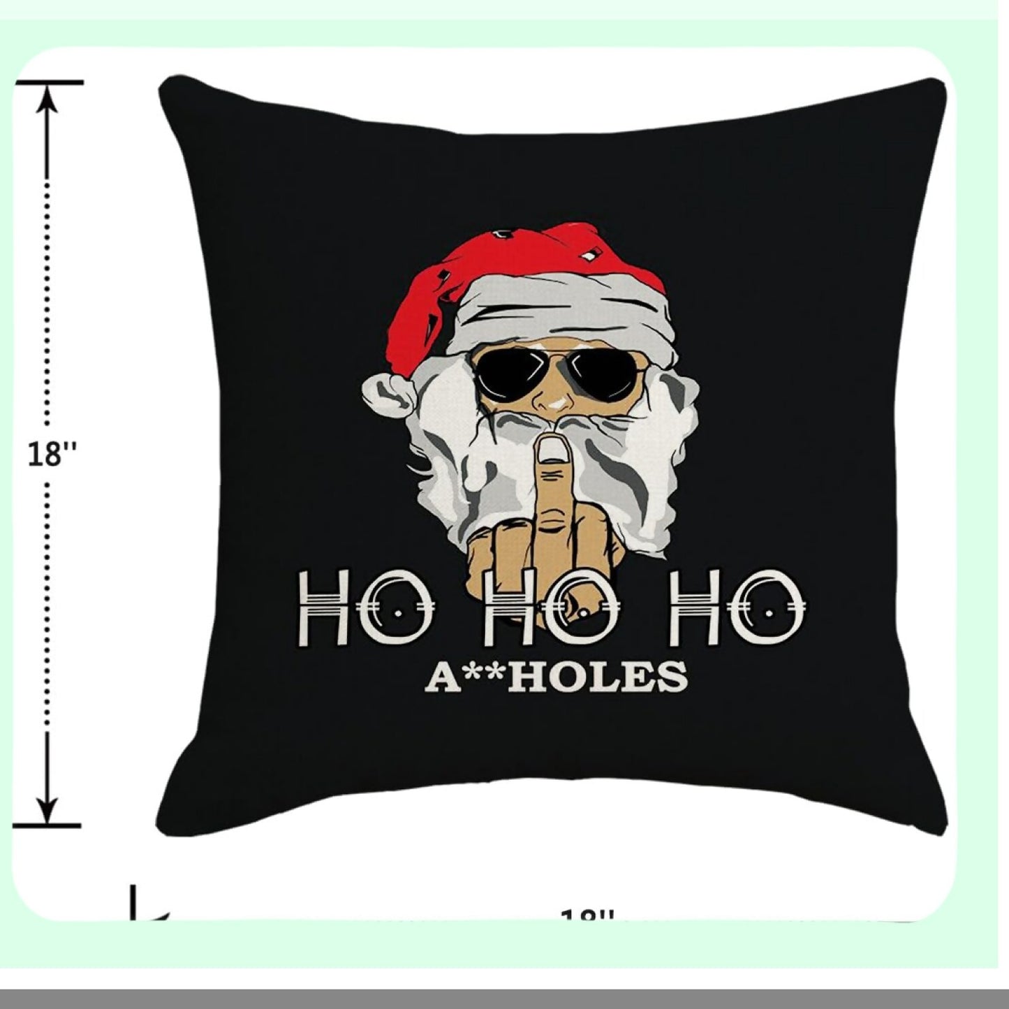 Cheeky Santa Pillowcase - Festive Funny Decor for Home & Car - Rude Claus Design - 18'' x 18'' - Sofa, Bedroom, Couch, Office - Ho Ho Ho Theme