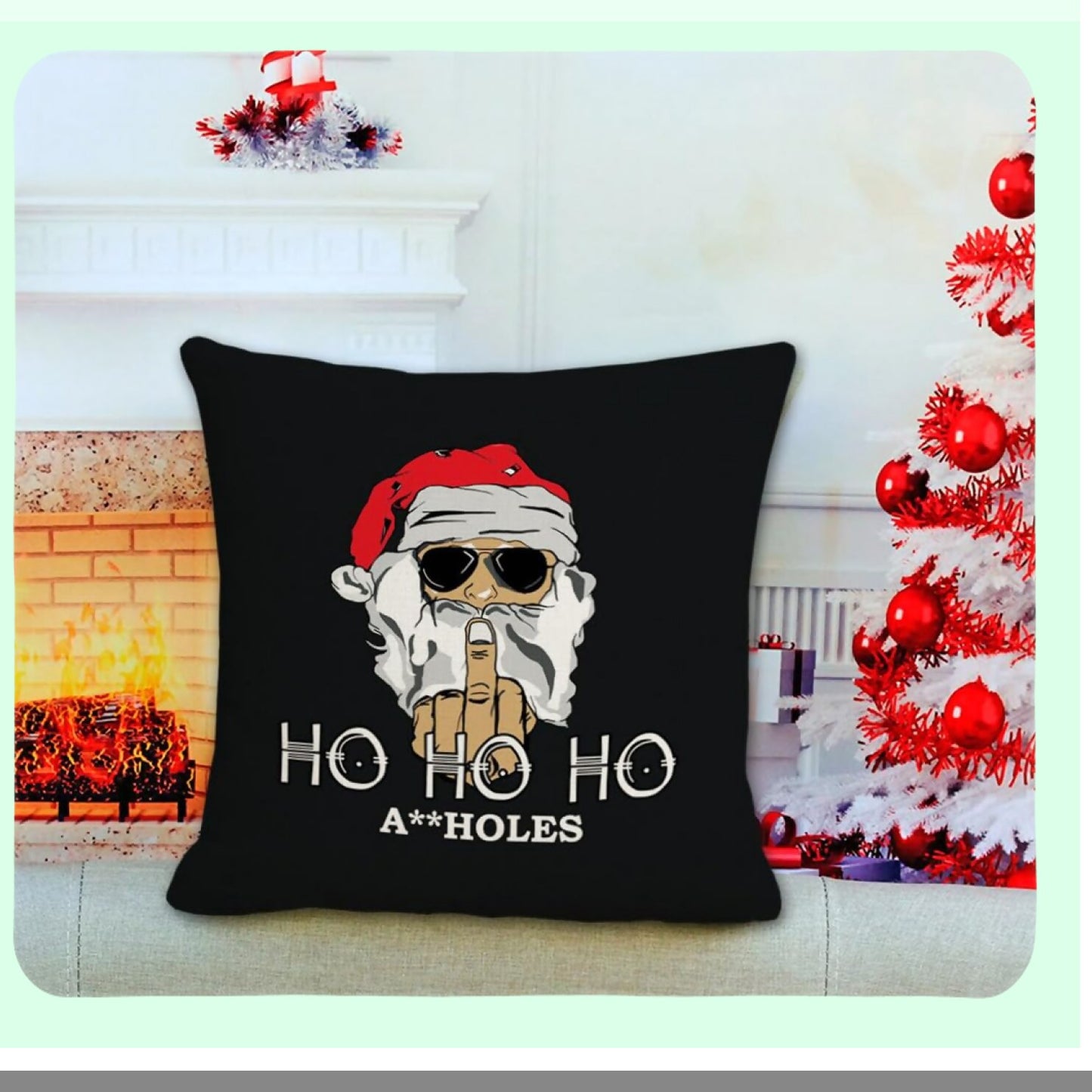 Cheeky Santa Pillowcase - Festive Funny Decor for Home & Car - Rude Claus Design - 18'' x 18'' - Sofa, Bedroom, Couch, Office - Ho Ho Ho Theme