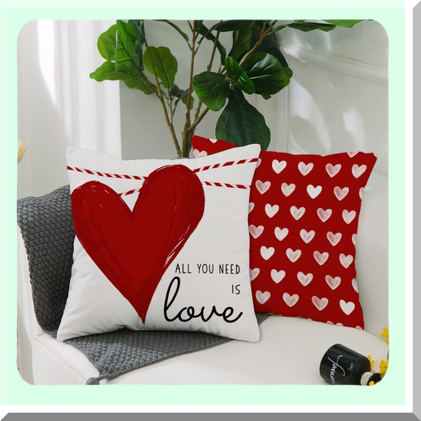 Valentine's Love Stripes Pillow Set - 18X18 Inch Decorative Cushion Covers - Red & White Dots Heart Throw Pillows - Set of 4 Valentine's Day Decor Cases