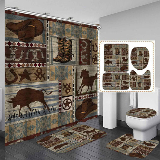 Western Cowboy Shower Curtain Set with Bath Mats