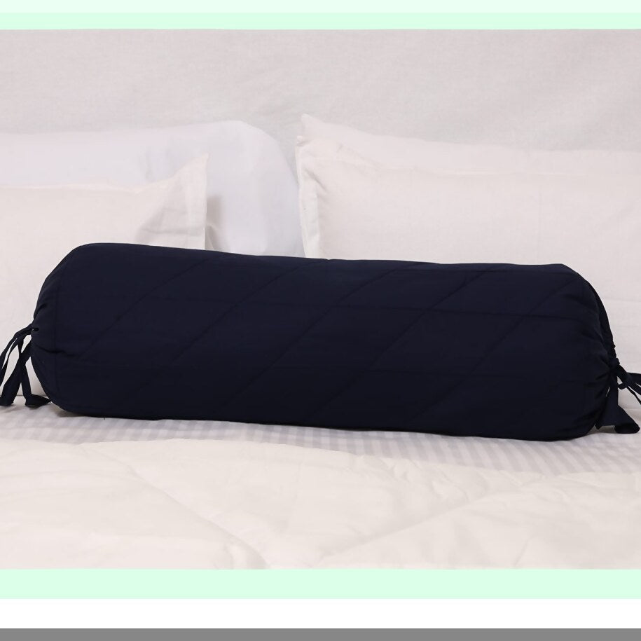 NavyBlue Quilted Bolster Pillow Cover - 8x24 Inch - Soft Cotton Fabric - Round Cushion Case - Decorative Bedding - Home Decor Accent