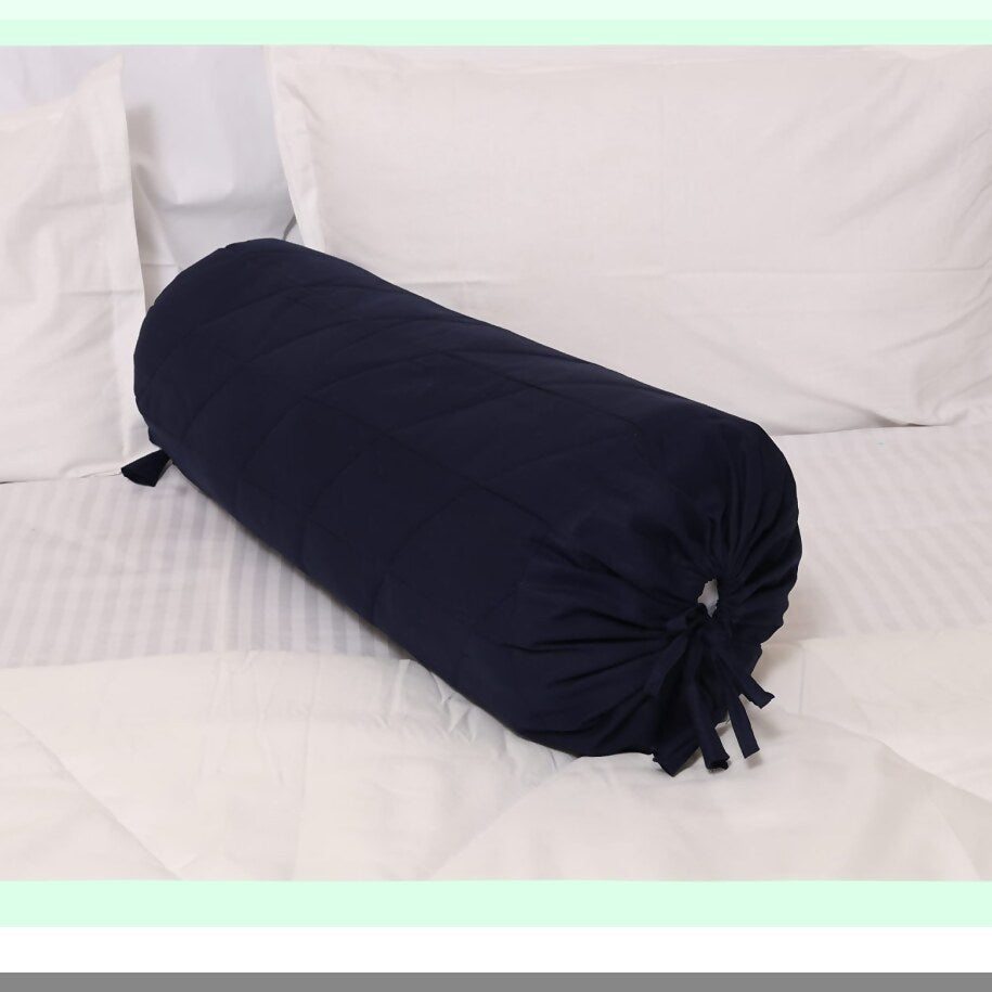 NavyBlue Quilted Bolster Pillow Cover - 8x24 Inch - Soft Cotton Fabric - Round Cushion Case - Decorative Bedding - Home Decor Accent