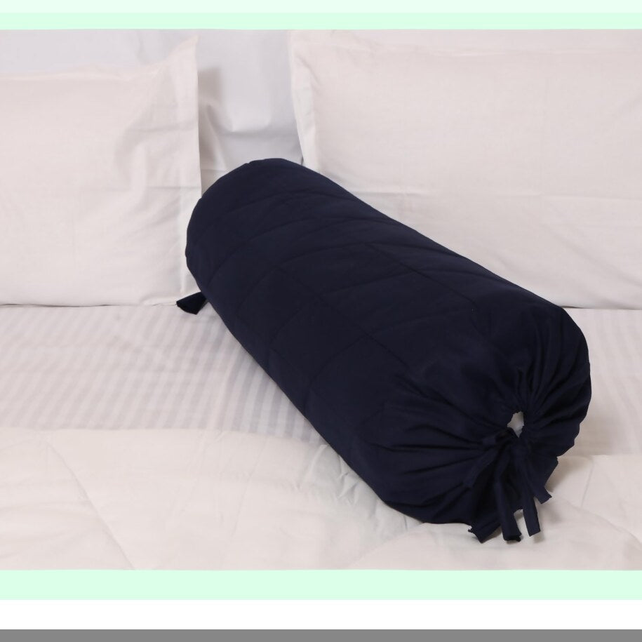 NavyBlue Quilted Bolster Pillow Cover - 8x24 Inch - Soft Cotton Fabric - Round Cushion Case - Decorative Bedding - Home Decor Accent
