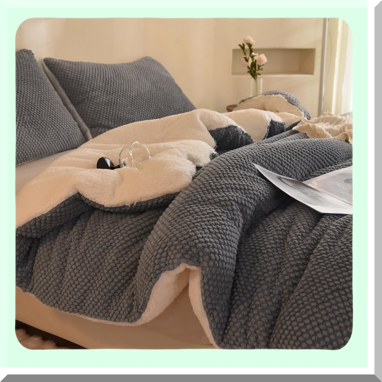 Luxury Sherpa Plush 3D Jacquard Comforter Set - Twin Size Cozy Bedding with Pillowcase - Ultra-Soft Warm Grey Bed Set - 2-Pieces Luxury Collection