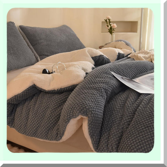 Luxury Sherpa Plush 3D Jacquard Comforter Set - Twin Size Cozy Bedding with Pillowcase - Ultra-Soft Warm Grey Bed Set - 2-Pieces Luxury Collection