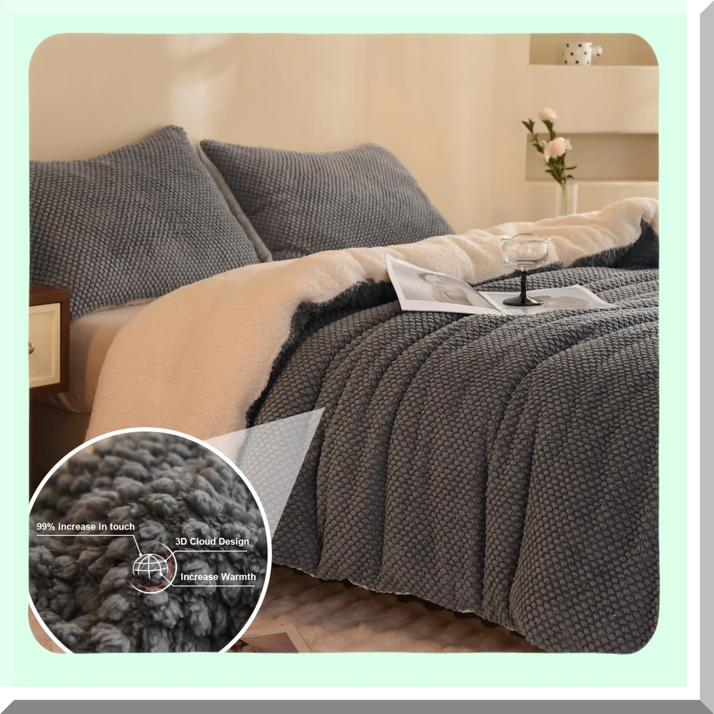 Luxury Sherpa Plush 3D Jacquard Comforter Set - Twin Size Cozy Bedding with Pillowcase - Ultra-Soft Warm Grey Bed Set - 2-Pieces Luxury Collection