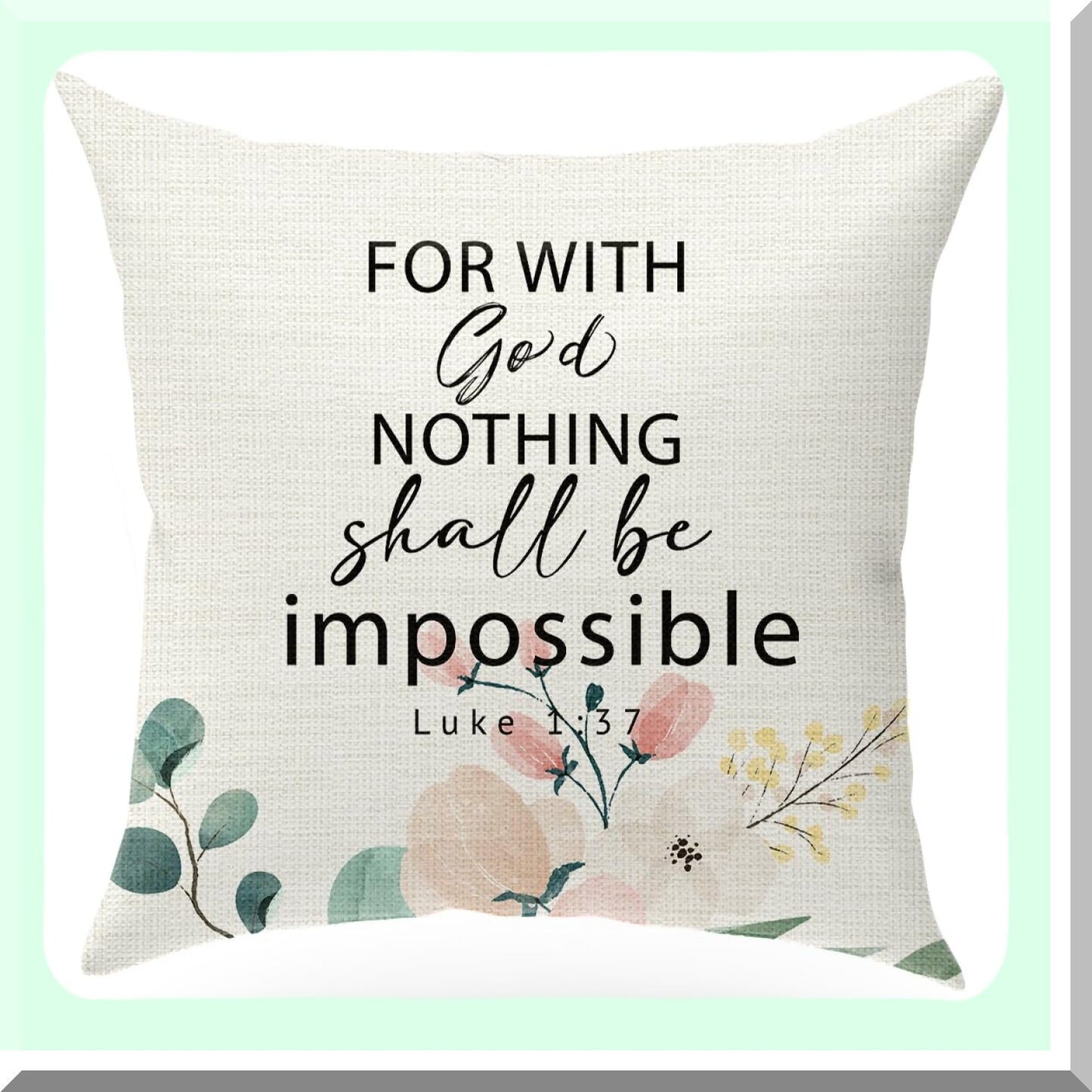 Faithful Blessing Scripture Pillow - Luke 1:37 Quote Throw Cushion Cover - Inspirational Church Gift - Bible Verse Art Decor for Living Room - 18x18"