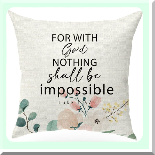 Faithful Blessing Scripture Pillow - Luke 1:37 Quote Throw Cushion Cover - Inspirational Church Gift - Bible Verse Art Decor for Living Room - 18x18"