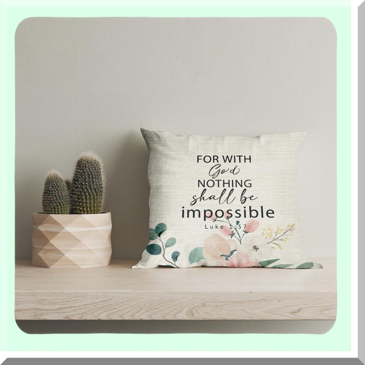 Faithful Blessing Scripture Pillow - Luke 1:37 Quote Throw Cushion Cover - Inspirational Church Gift - Bible Verse Art Decor for Living Room - 18x18"
