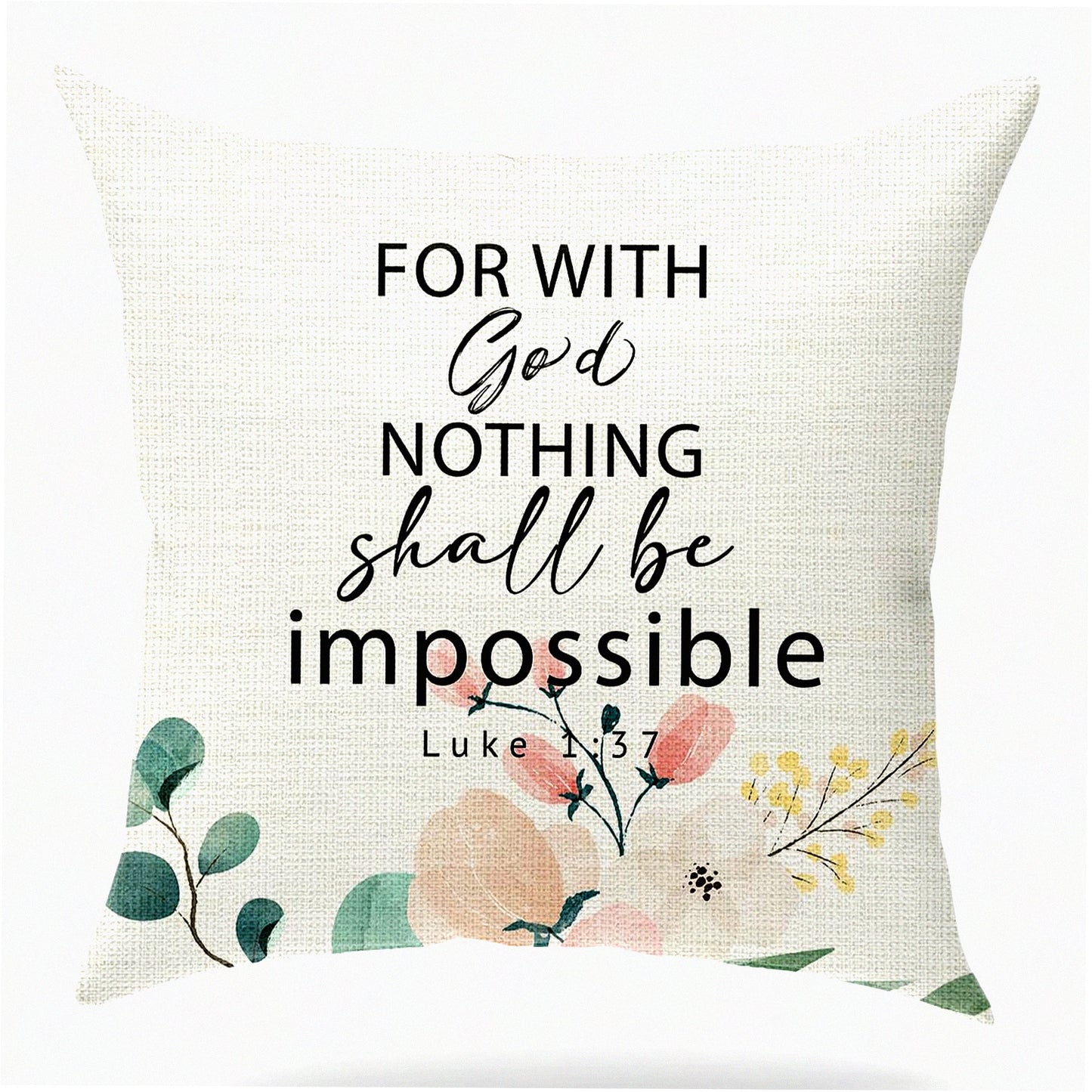 Faithful Blessing Scripture Pillow - Luke 1:37 Quote Throw Cushion Cover - Inspirational Church Gift - Bible Verse Art Decor for Living Room - 18x18"