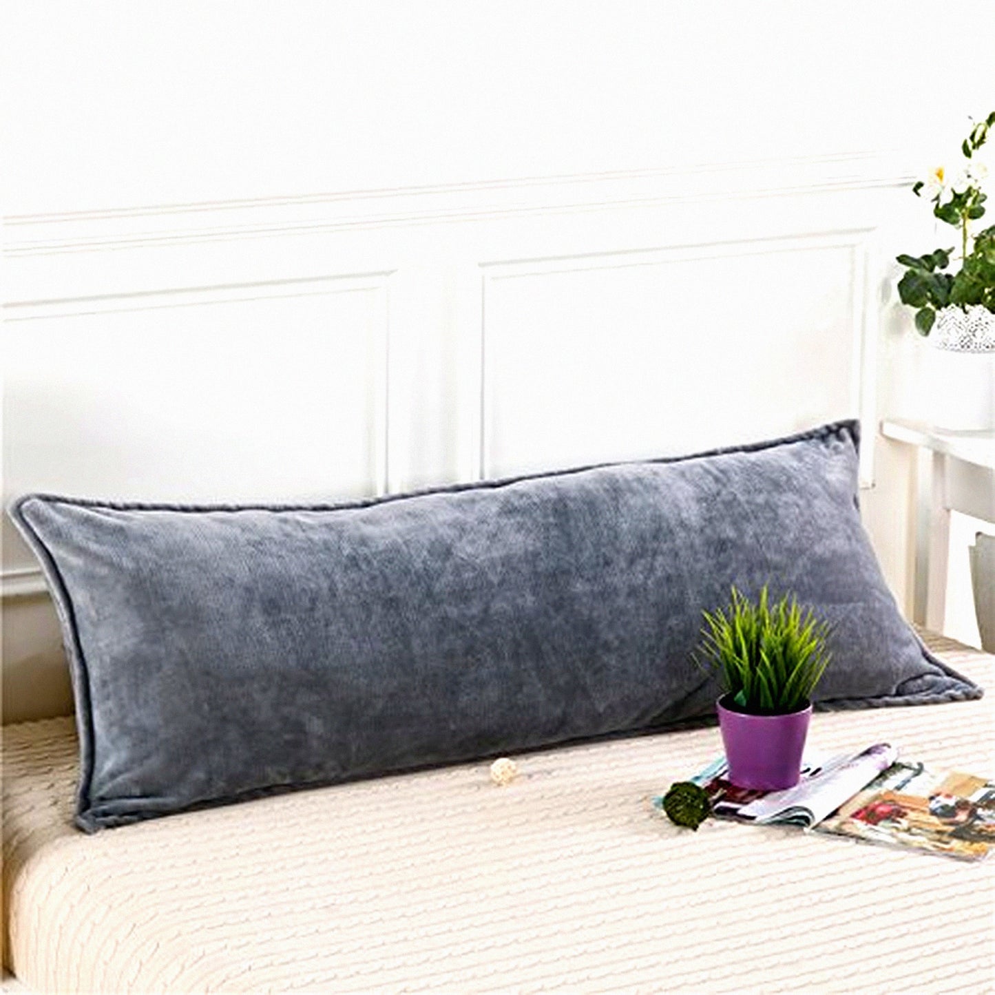 CozyDreams Plush Body Pillowcase - Soft Fleece Cover for Long Pillow, 17.5 x 47 Inch - Warm Gray Bedding Accessory