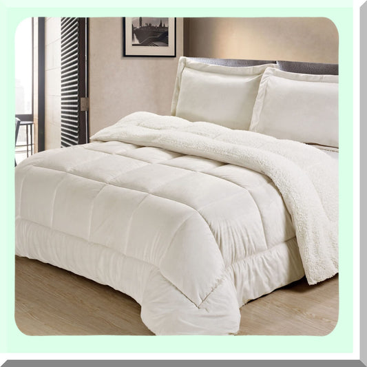 Plush Sherpa Comforter Set - Ultra Soft Reversible Micromink Bedding - Ivory Twin 2-Piece Bed Set - Cozy Twin Comforter 66" x 86"