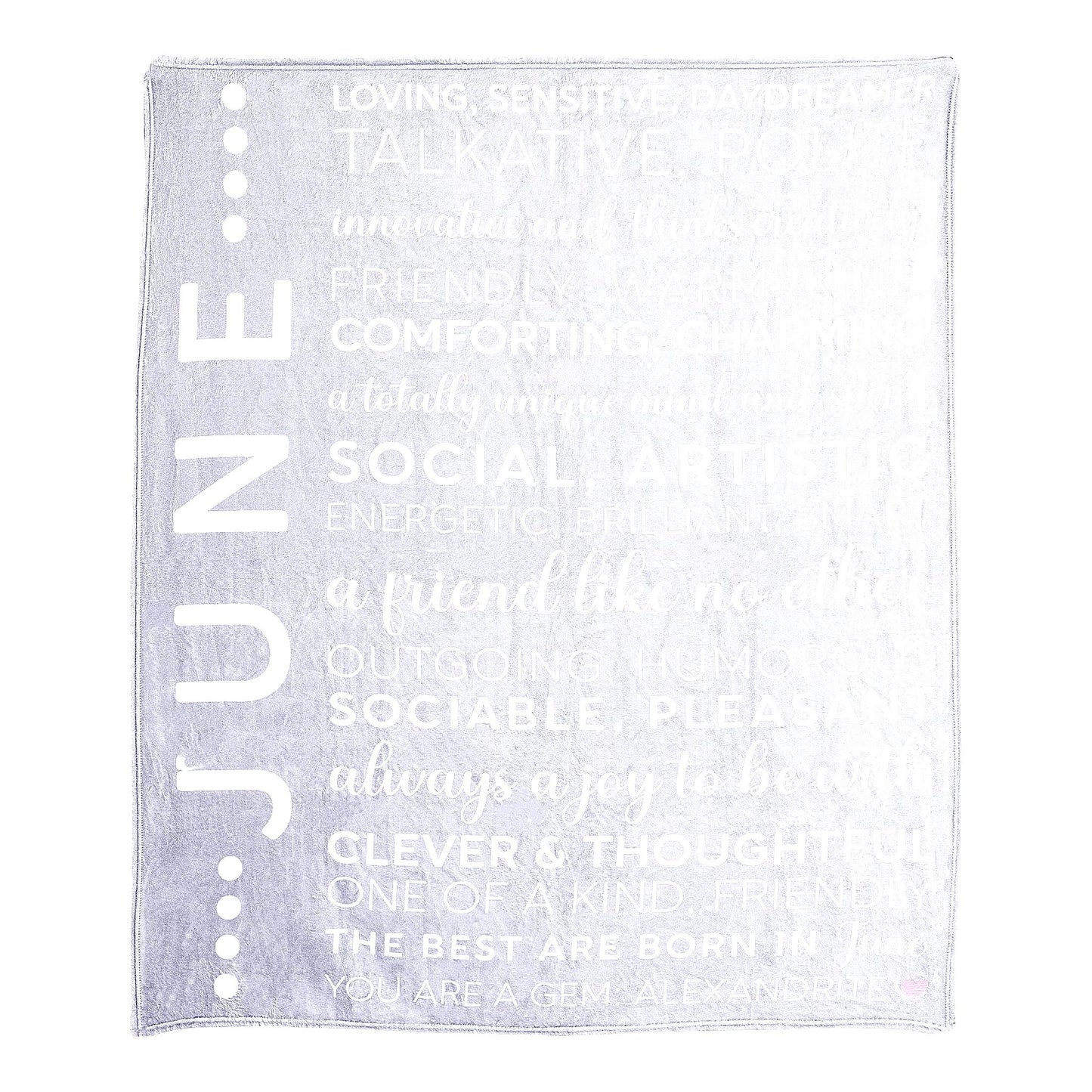 June Birthday Royal Plush Blanket - Pink Embroidered Heart, Cozy 50x60-inch Gray Throw