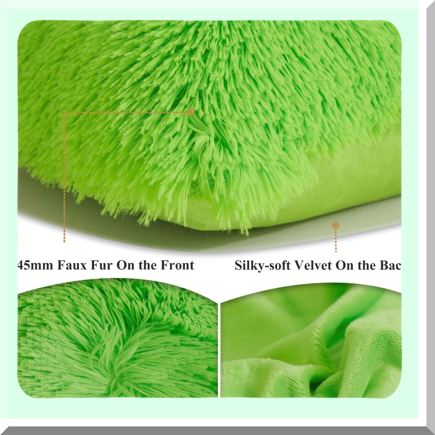 Lime Green Plush Pillowcase Set - Soft Velvet Fuzzy Decorative Throw Covers for Bed Couch - Fluffy Shaggy Furry Zippered Cases - Set of 2 Standard Size