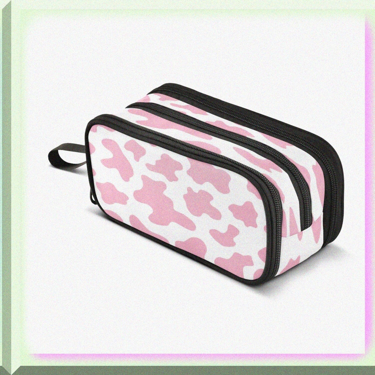 Pink Cow Print Camo Pencil Case with 3 Compartments