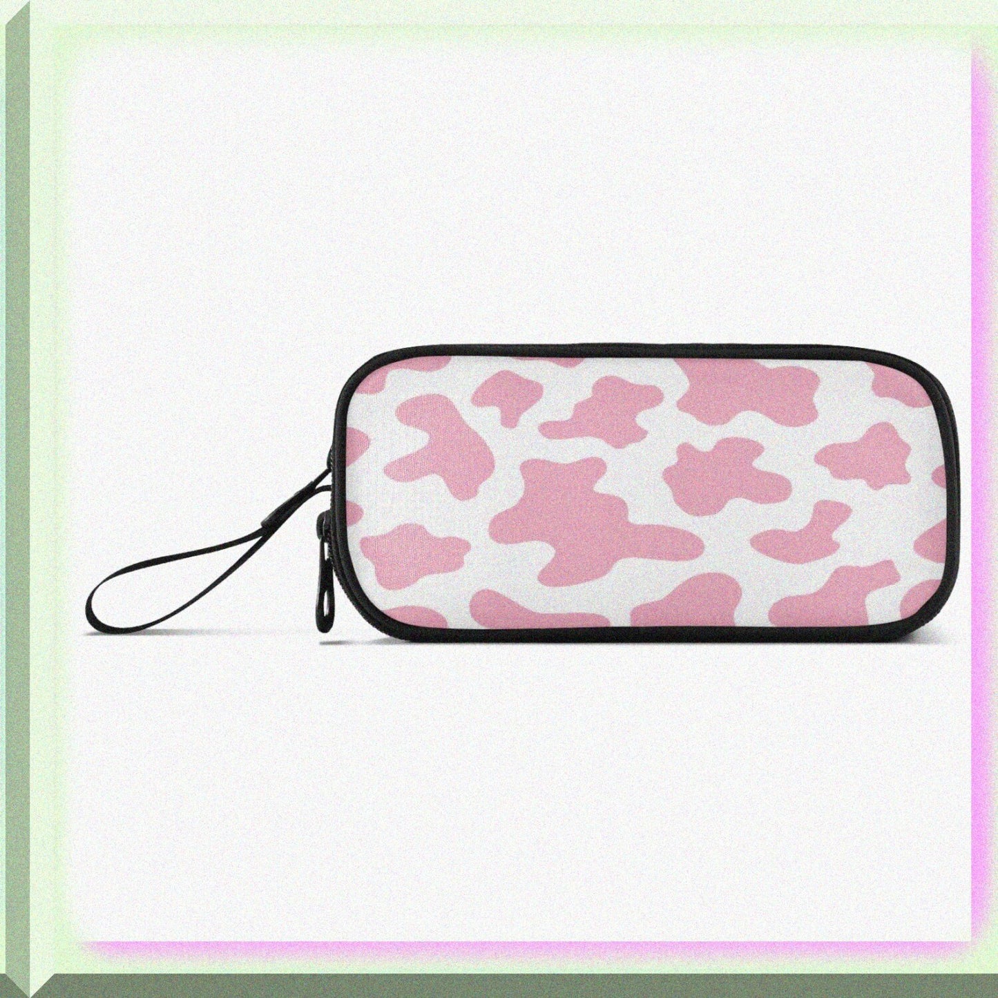 Pink Cow Print Camo Pencil Case with 3 Compartments