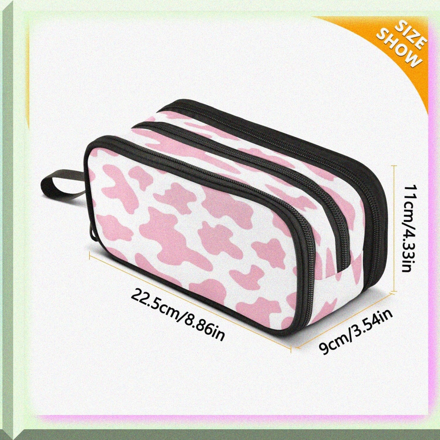 Pink Cow Print Camo Pencil Case with 3 Compartments