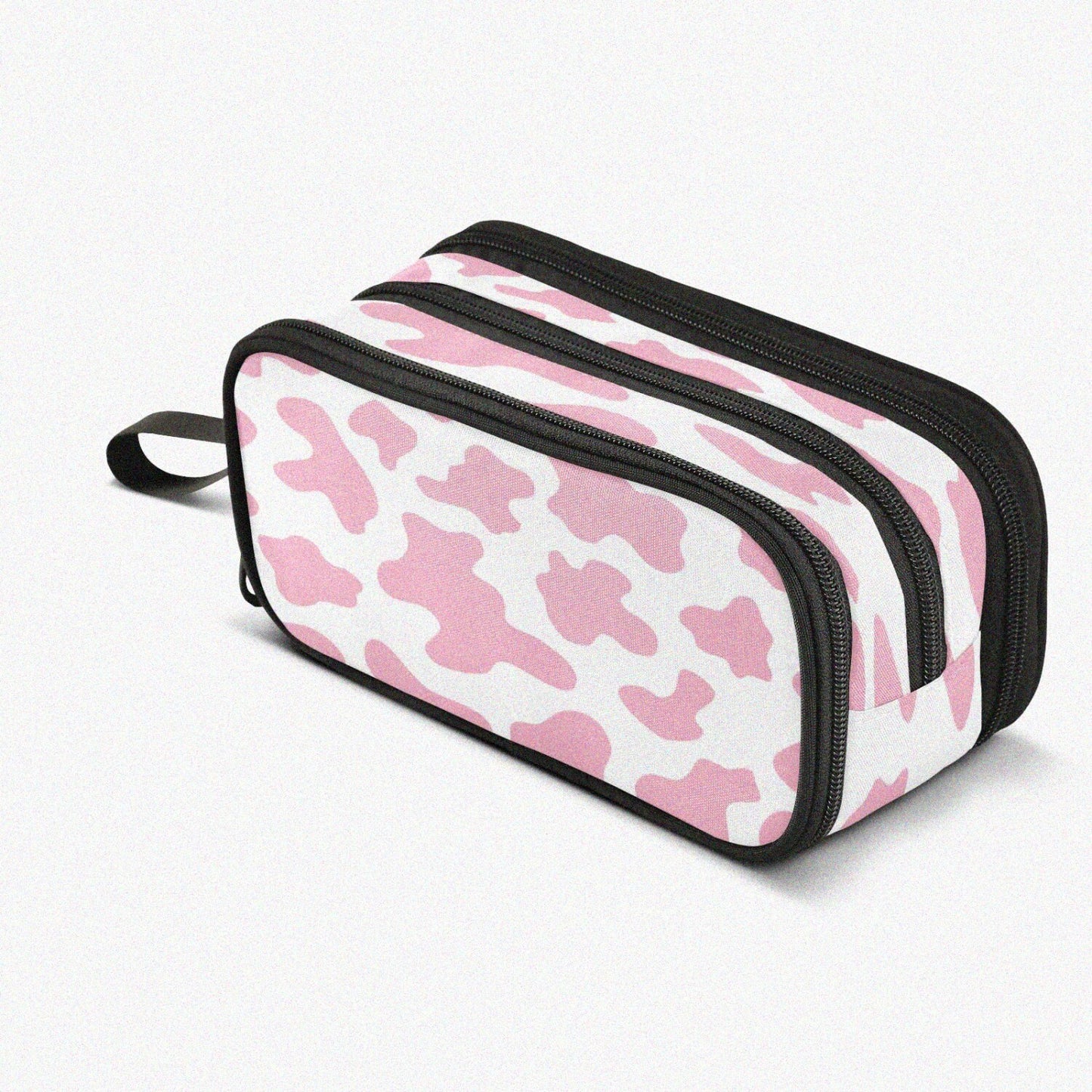 Pink Cow Print Camo Pencil Case with 3 Compartments