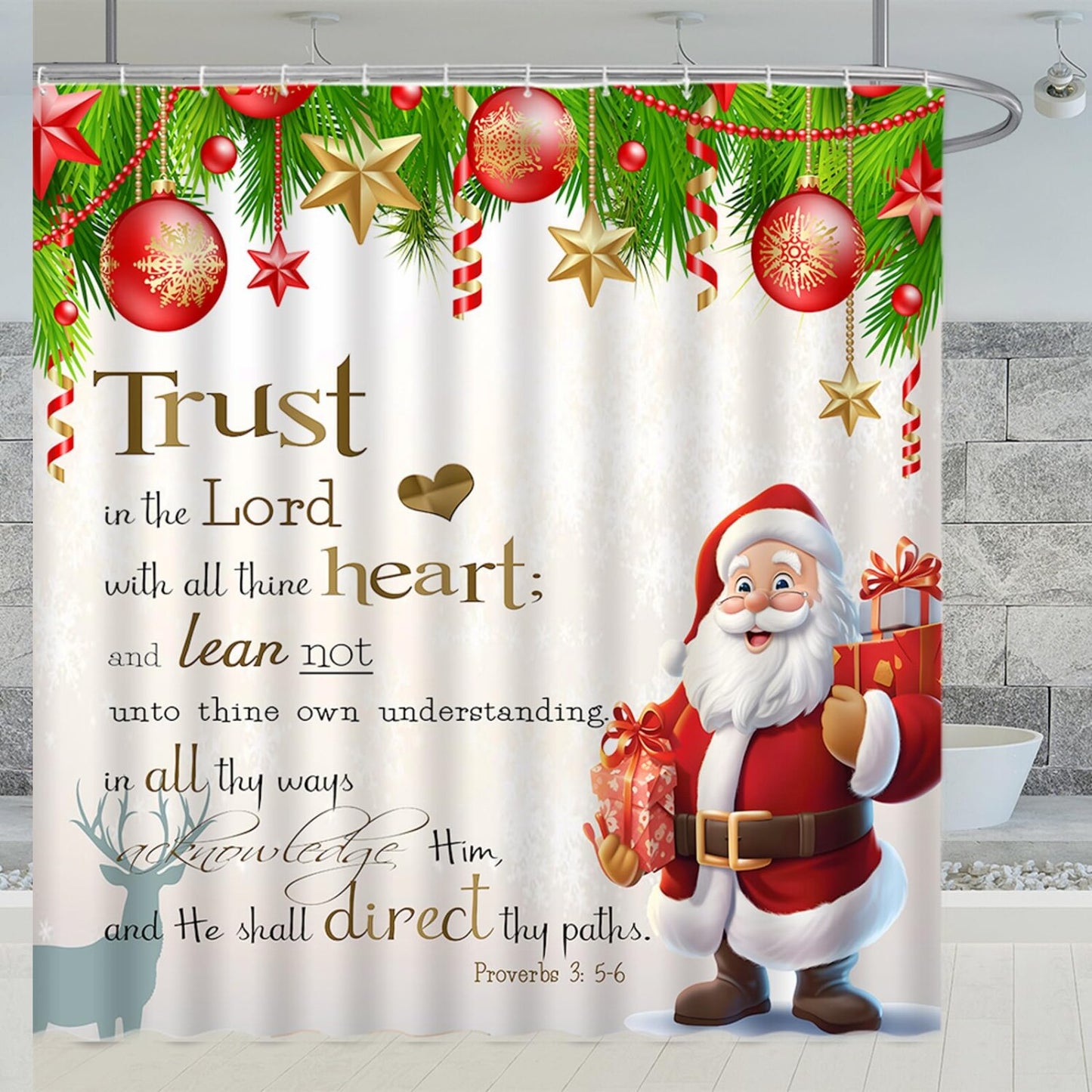 Cartoon Claus Xmas Shower Curtain 70x70 Inch