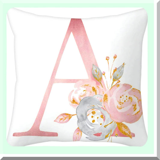 Floral Alphabet Pillow Covers - 18x18 Inch Square Cushion Protectors for Home Decor - Sofa, Couch, Bedroom, Car, Chair - ABC Letter Flowers