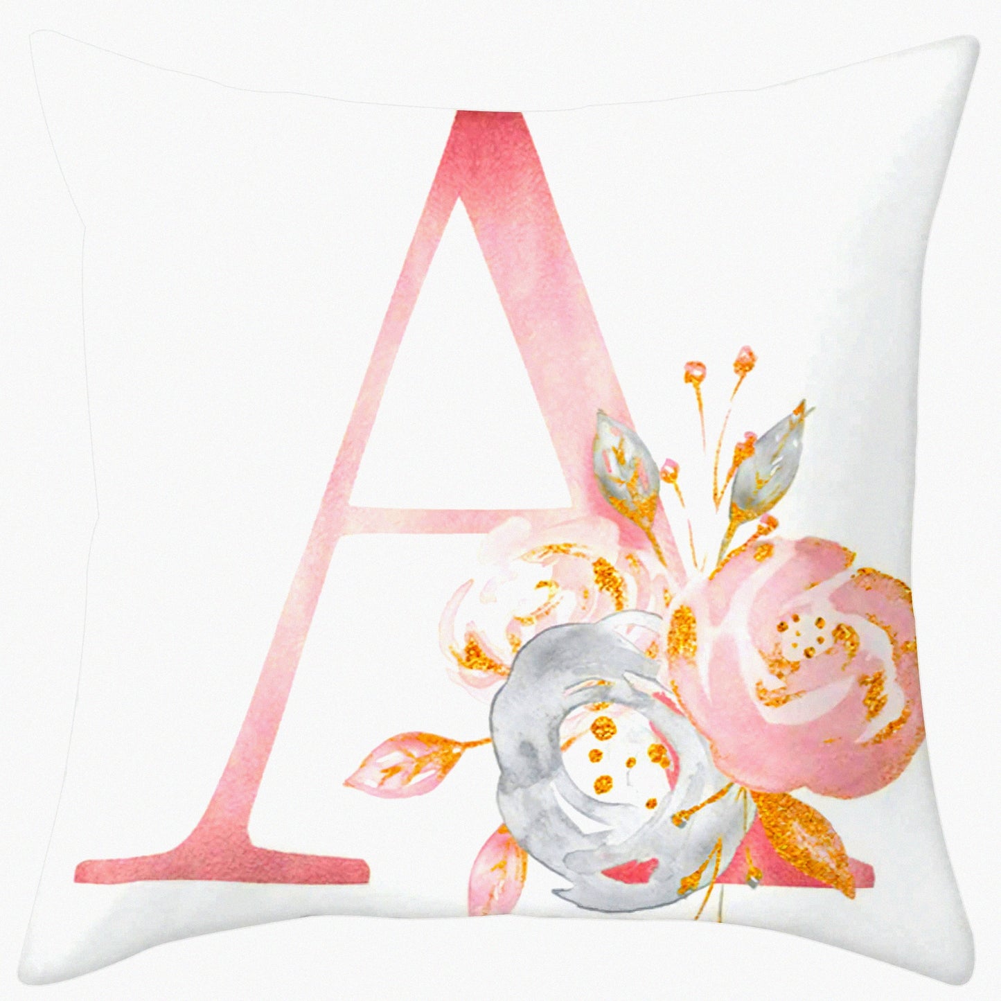 Floral Alphabet Pillow Covers - 18x18 Inch Square Cushion Protectors for Home Decor - Sofa, Couch, Bedroom, Car, Chair - ABC Letter Flowers